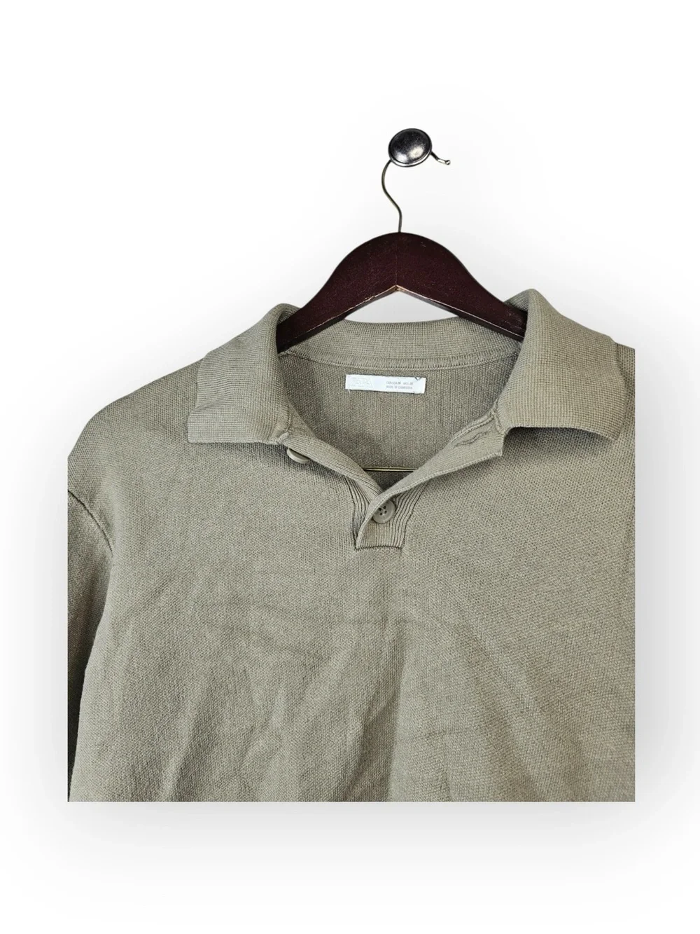 ZARA Men's Knit Long Sleeve Polo Shirt Medium Tan/Taupe